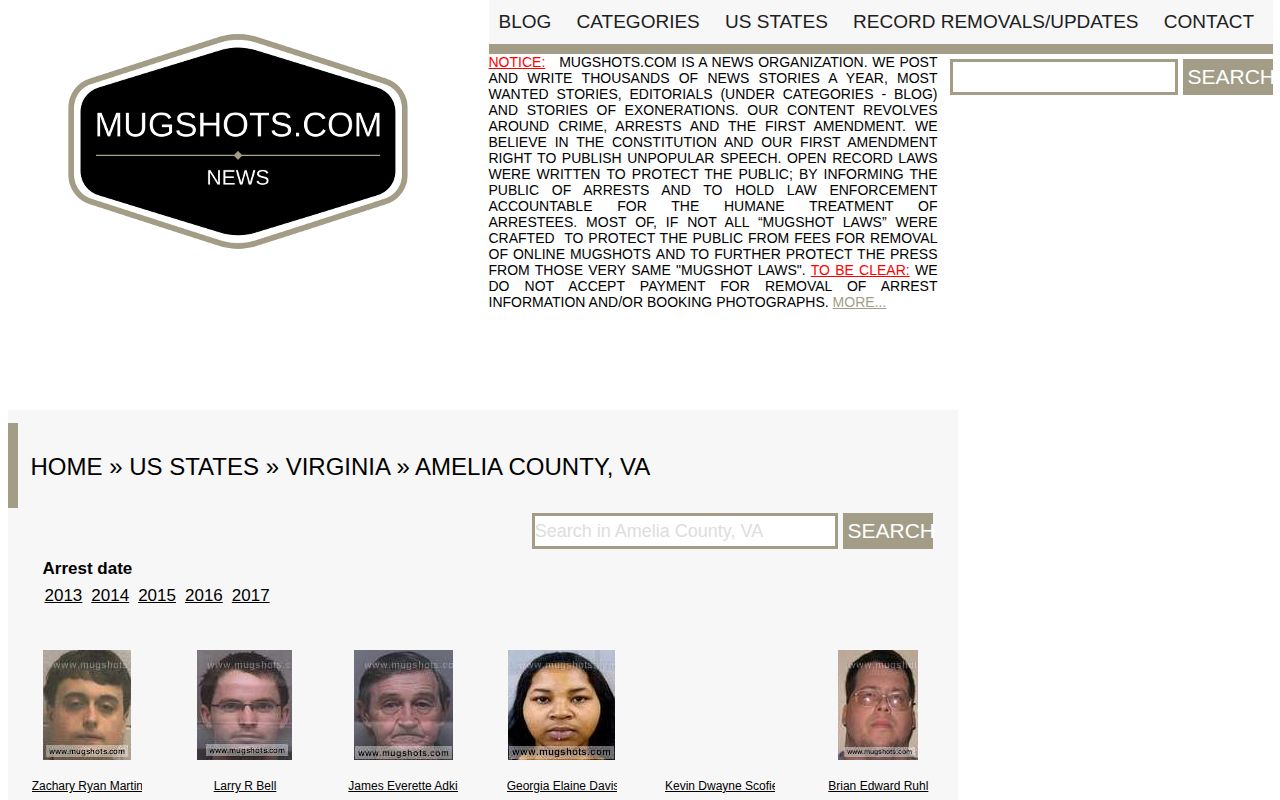 Amelia County historical Mugshots.com page used only as an unofficial landscape reference