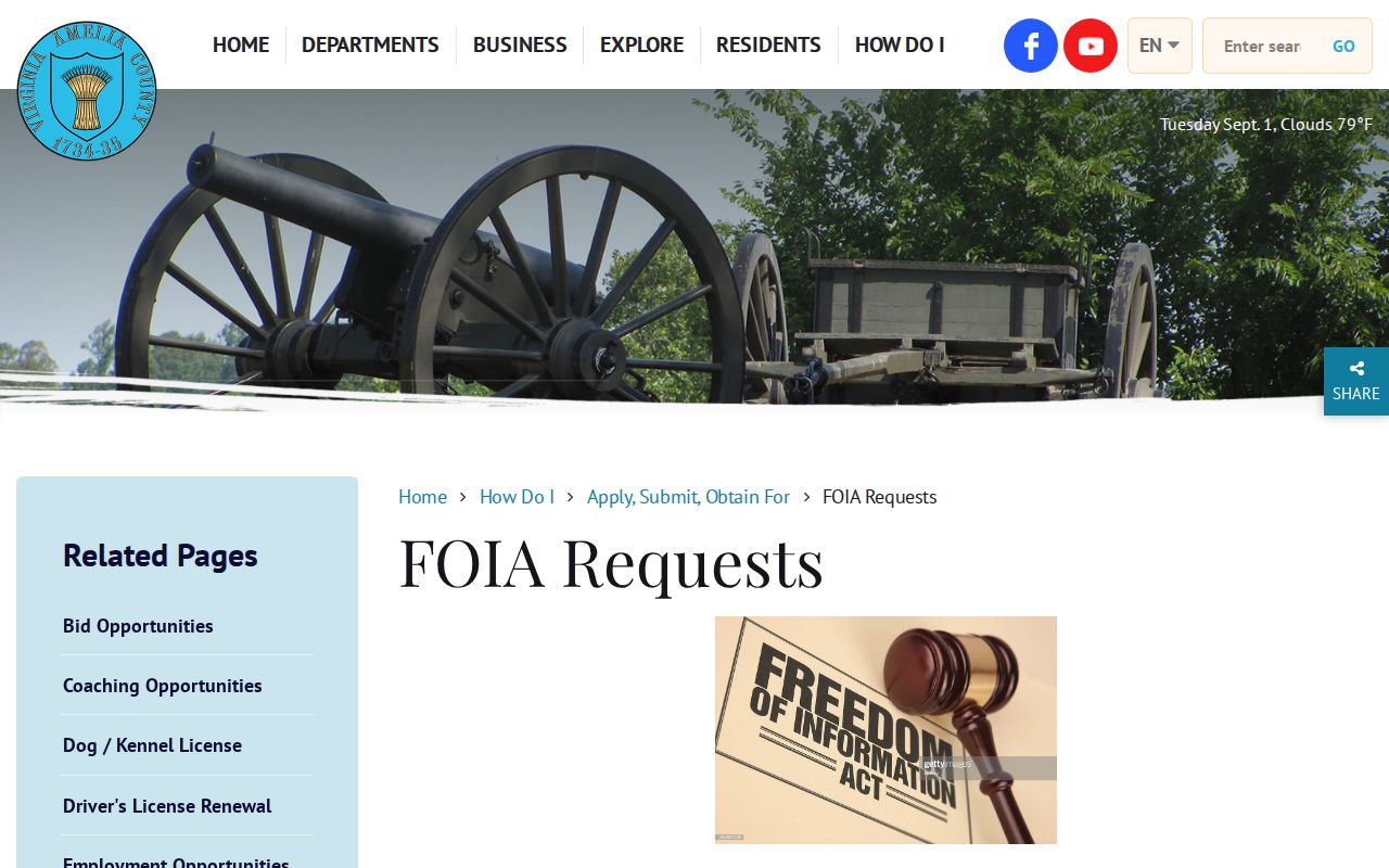 Amelia County booking-record FOIA request route