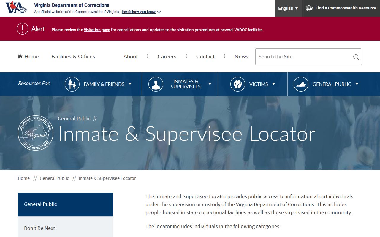 Virginia Department of Corrections locator for Amelia County custody records